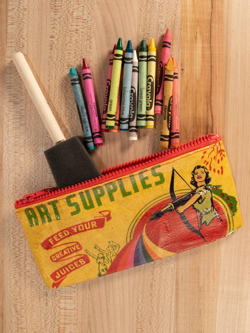 Blue Q Pencil Case, Art Supplies. Hefty Zipper, Sturdy and Easy-to-Rinse-Clean, 95% Recycled Material. Organize a Larger Bag - Store Makeup, Chargers, Receipts, Writing Tools. 4.25"h x 8.5"w - Image 3